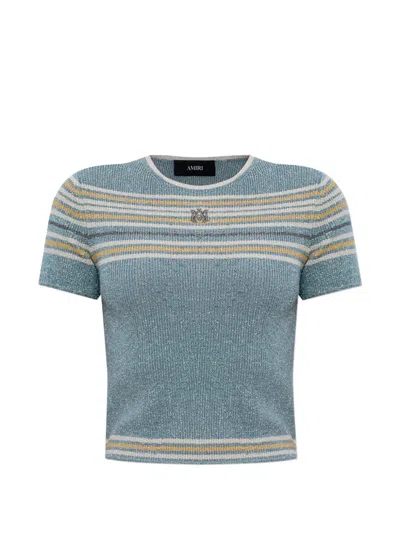 Amiri Striped Logo-plaque T-shirt In Blue