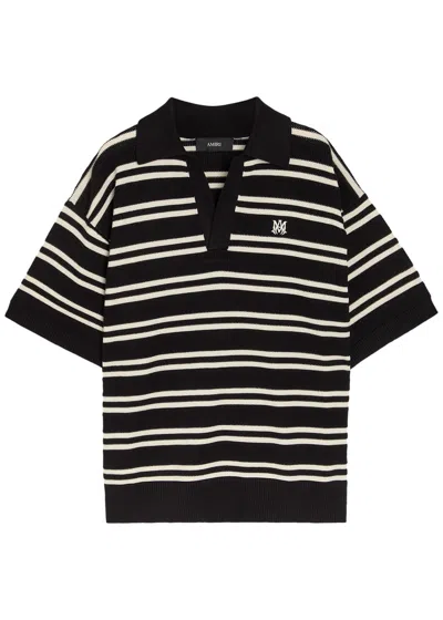 Amiri Striped Logo-embroidered Knit Polo Shirt In Black