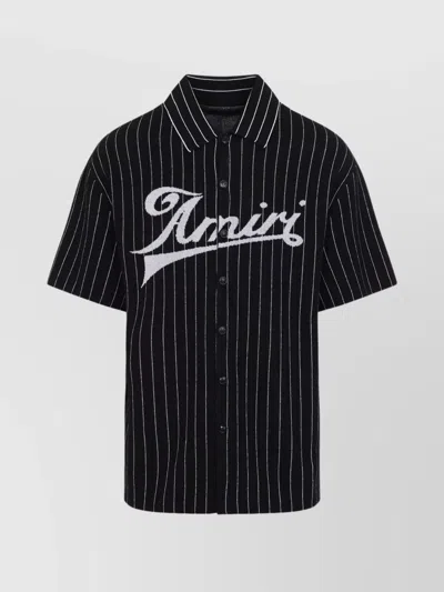 Amiri Striped Merino Wool Polo Shirt In Black