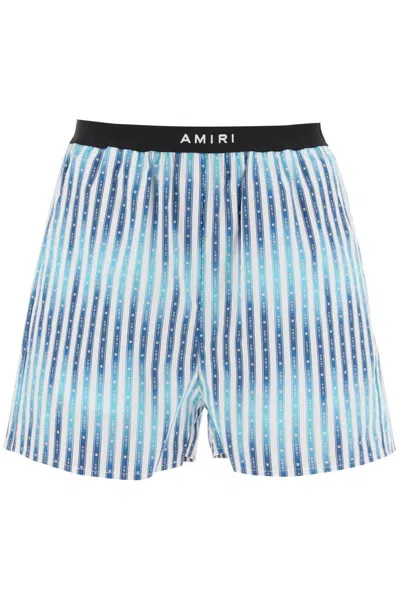 Amiri Striped Poplin Shorts In Bianco