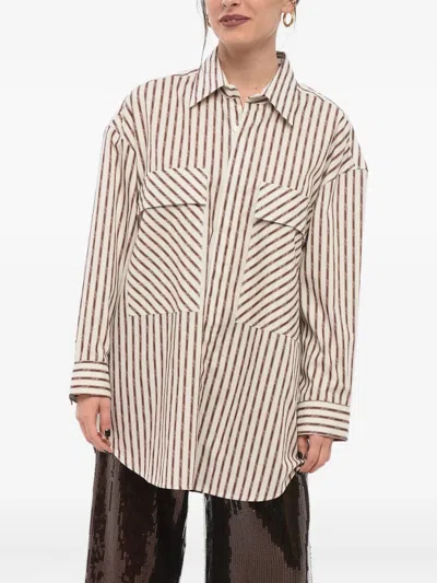 Amiri Logo Striped Double-pocket Workwear Shirt In White