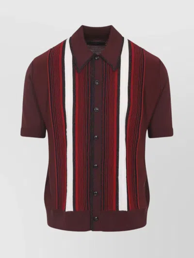 Amiri Striped Shirt With Embellishments And Short Sleeves In Burgundy