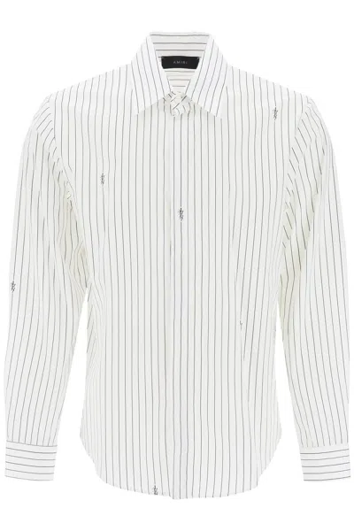 Amiri Striped Shirt With Staggered Logo In White