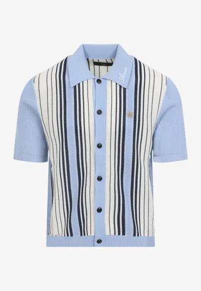 Amiri Striped Short-sleeved Knit Shirt In Blue