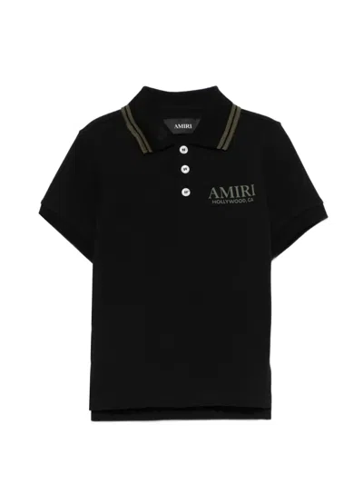 Amiri Kids' Striped-trim Polo Shirt In Black