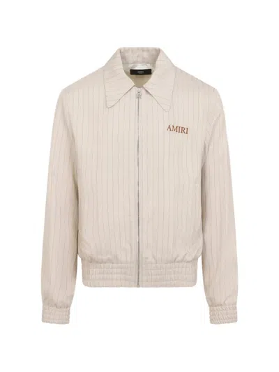 Amiri Striped Jacket Elasticated Cuffs Point Collar In Neutral
