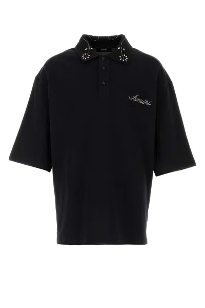 Amiri Stud Collar Oversized Polo In Black