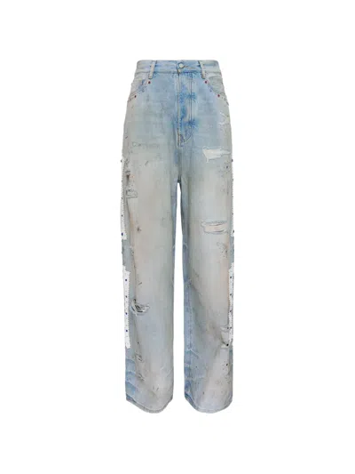 Amiri Studded Baggy Jeans In Blue