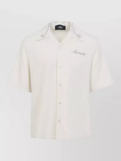Amiri Studded Camp Shirt Embellished Collar Detail In Neutral