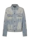 Amiri Crystal Studded Bones Denim Trucker Jacket In Blue
