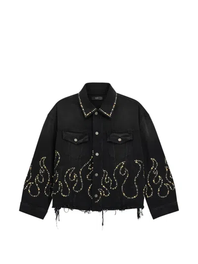 Amiri Studded Flames Trucker Jacket In Black