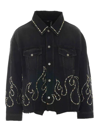 Amiri Studs Flames Trucker Jacket In Black