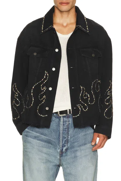 Amiri Studs Flames Trucker Jacket In Black