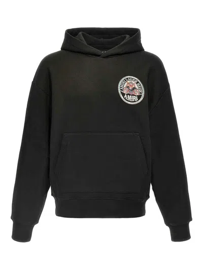 Amiri Eagle Hoodie With Front Pocket And Graphic Print In Black