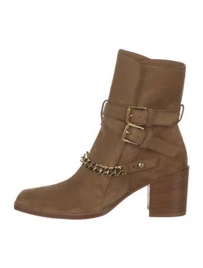Pre-owned Amiri Suede Chain-link Accents Moto Boots In Brown/neutrals