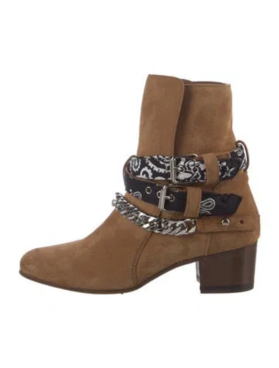 Pre-owned Amiri Suede Chain-link Accents Moto Boots In Neutral
