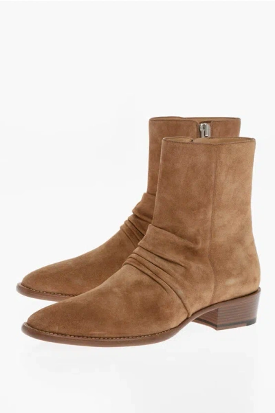 Amiri Suede Leather Updated Stack Boots In Brown