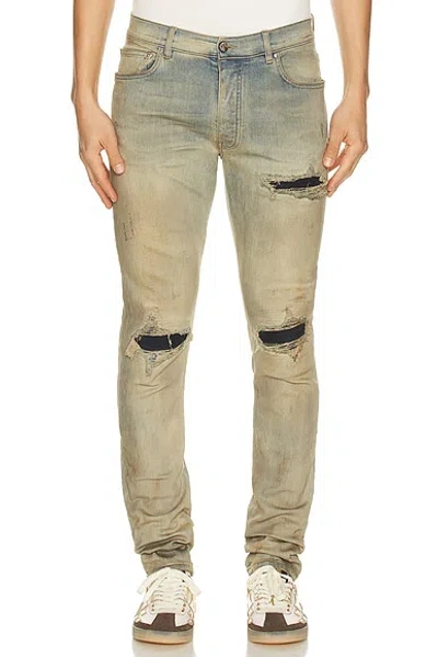 Amiri Suede Mx1 Jeans Distressed Style Trousers In Blue
