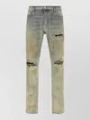 Amiri Suede Mx1 Jeans Distressed Style Trousers In Blue