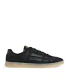 Amiri Pacific Bones Leather-trimmed Croc-effect Suede Sneakers In Black
