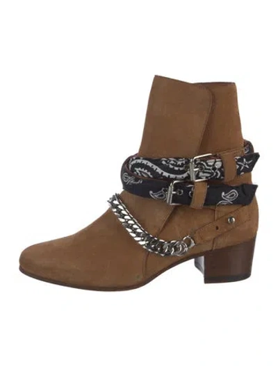 Pre-owned Amiri Suede Paisley Print Boots In Brown