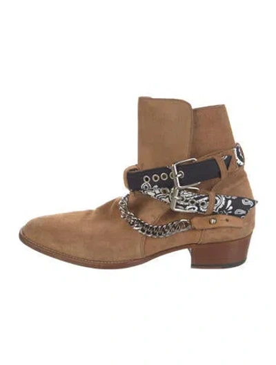 Pre-owned Amiri Suede Paisley Print Boots In Brown