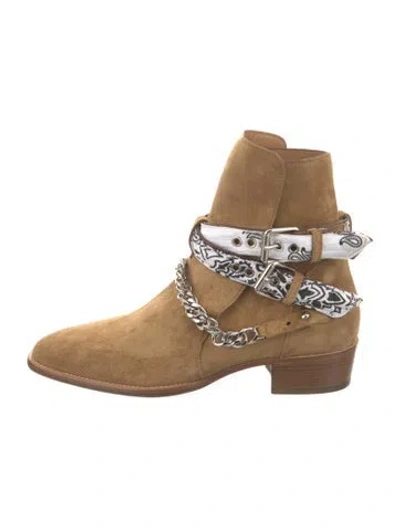 Pre-owned Amiri Suede Paisley Print Moto Boots In Brown