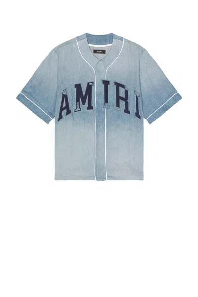 Amiri Blue Sunfaded Baseball Denim Shirt