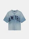 Amiri Blue Sunfaded Baseball Denim Shirt In Prfctindig