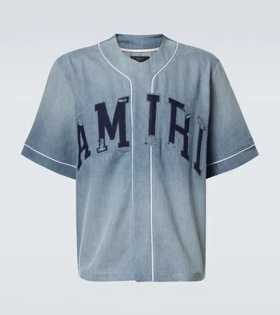 Amiri Blue Sunfaded Baseball Shirt