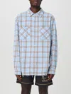 Amiri Mens Sea Blue Shotgun Distressed Regular-fit Cotton Flannel Shirt In Grey