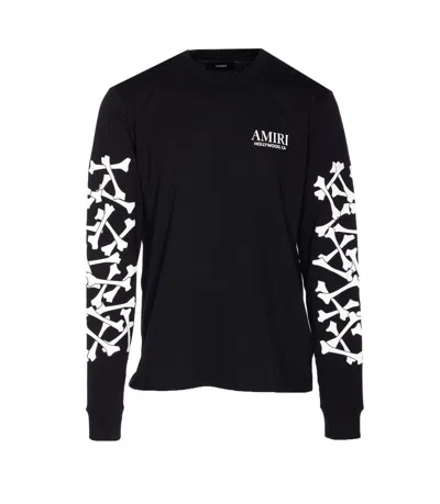 Amiri Cotton Sweatshirt Featuring Bone Print In Black