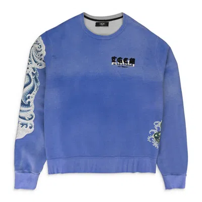 Amiri T. G.c. W. Crystal Koi Wave Blue Sweatshirt