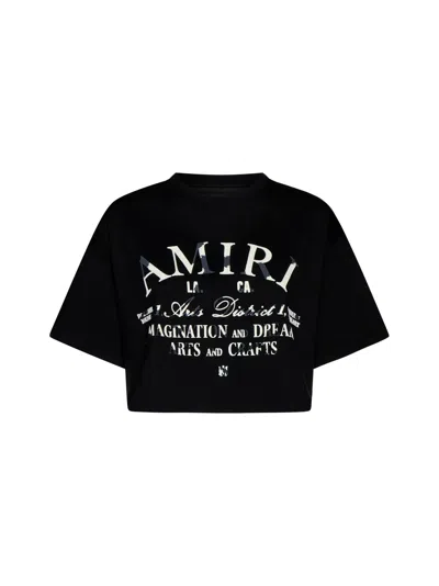 Amiri Distressed Logo Arts District-print Short-sleeve Crop T-shirt In Black