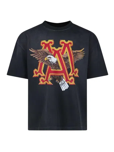 Amiri 'ma Eagle'  Black Crewneck T-shirt With Maxi Logo Print On The Front And Maxi Logo Lettering On The In Multicolor
