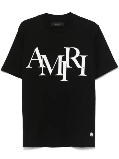 Amiri Black Cotton T-shirt With White Logo