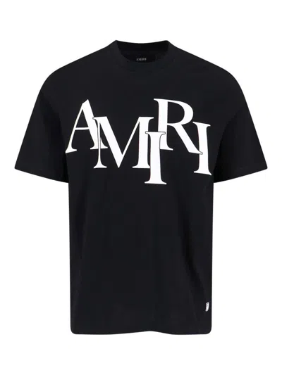 Amiri Cotton Staggered Logo T-shirt Men In Black