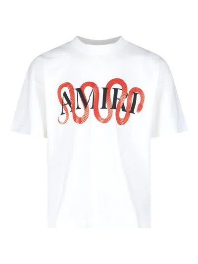 Amiri 'snake' White Crewneck T-shirt With Maxi Logo Print On The Front