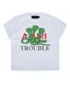 Amiri Kid's Trouble Graphic Logo-print T-shirt In Whitecotto