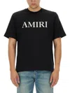 Amiri Black Crewneck T-shirt With Logo Lettering Print On The Front In Cotton Man In Black