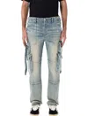 Amiri Tactical Distressed Cargo Jeans In Antique Indigo