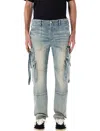 Amiri Tactical Distressed Cargo Jeans In Blue