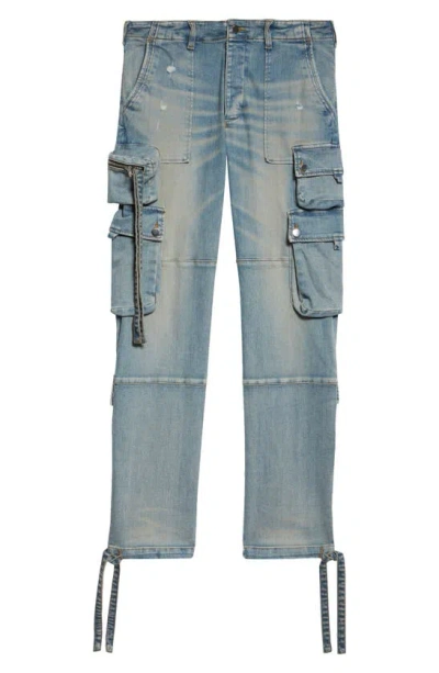 Amiri Tactical Distressed Cargo Jeans In Antique Indigo