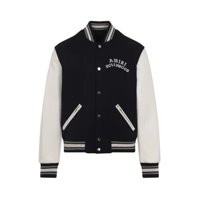 AMIRI AMIRI TAILORED BLACK WOOL BLEND VARSITY JACKET WITH EMBROIDERED DETAILS