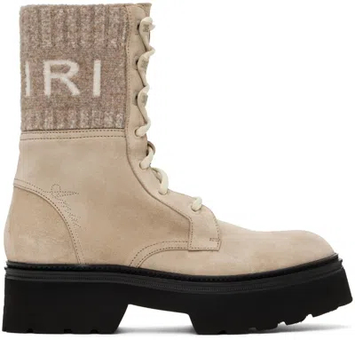 Amiri Logo-jacquard Suede Boots In Tan