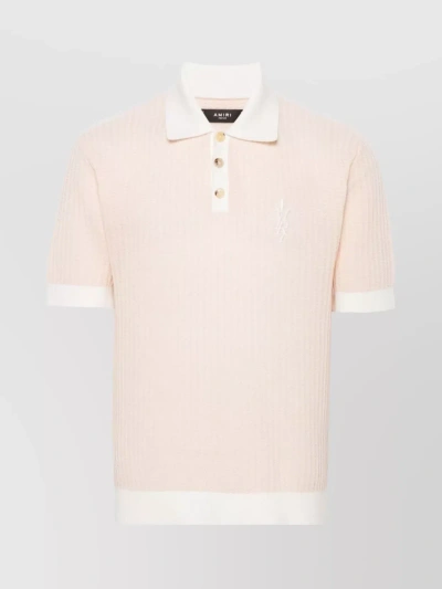 Amiri Textured Knit Polo Shirt In Pink