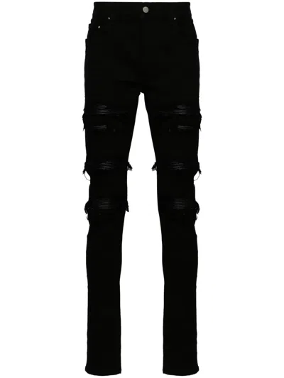 Amiri Leather-trasher Ripped Jeans In Black