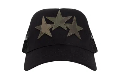 Pre-owned Amiri Three Camo Star Trucker Hat Black