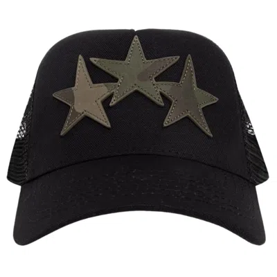 Pre-owned Amiri Three Camo Star Trucker Hat In Black