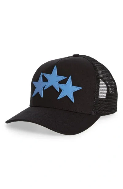 Amiri Three Star Appliqué Trucker Hat In Black/carolina Blue